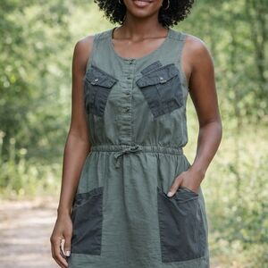 Triple Five Soul NYC Women’s XL Olive Green Utility Cargo Dress Sleeveless